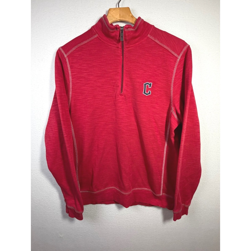 Tommy Bahama Pullover Womens SP Red Excellent Cleveland Indians Quarter Zip Slub